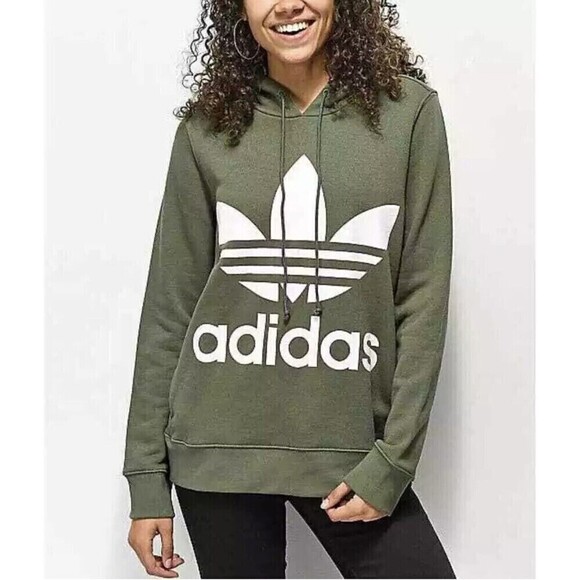 adidas Tops - Adidas Originals Olive Green Trefoil Hoodie Size Small Flaws READ